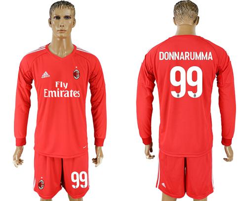 AC Milan #99 Donnarumma Red Goalkeeper Long Sleeves Soccer Club Jersey - Click Image to Close